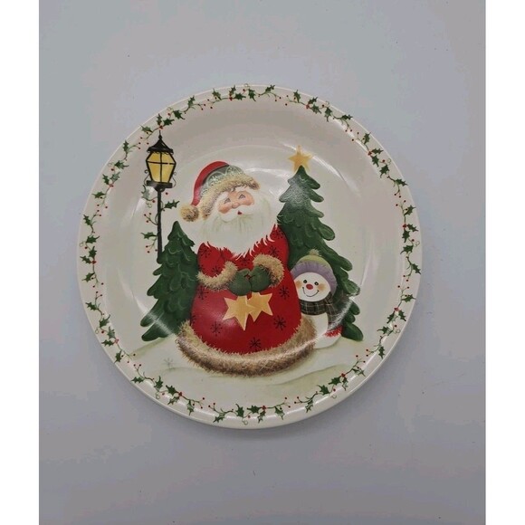 Vintage Studio 33 Santa Claus and Snowman 8” Cookie Plate - Picture 1 of 5